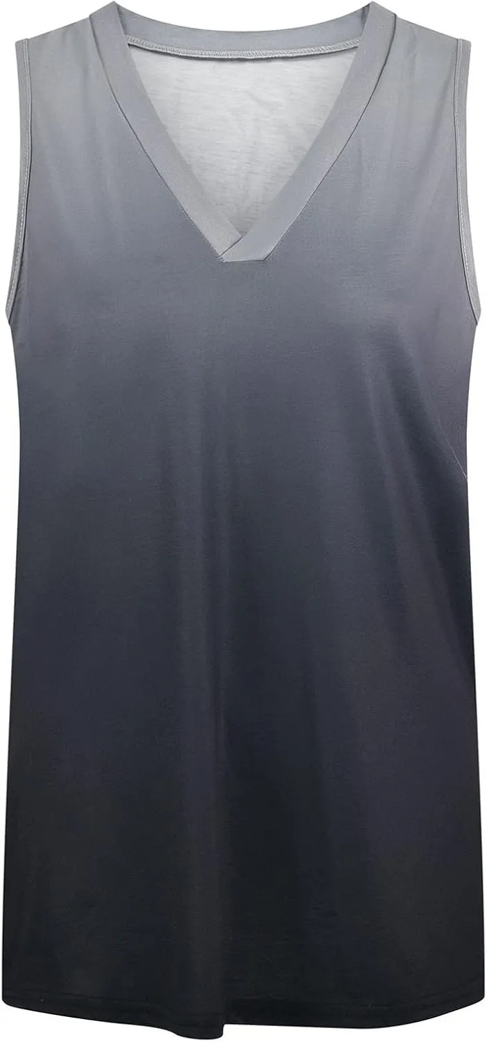 Tank Tops for Women 2024 Trendy Fashion Gradient Shirts Casual Sleeveless V Neck Blouse Summer Loose Fit Tees