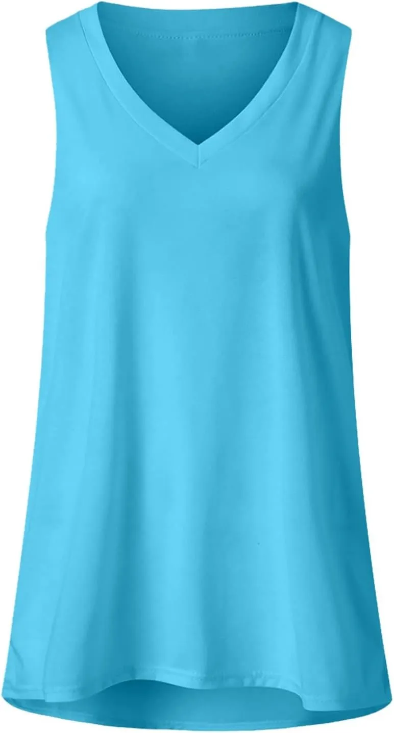 Tank Tops for Women 2024 Trendy Fashion Gradient Shirts Casual Sleeveless V Neck Blouse Summer Loose Fit Tees