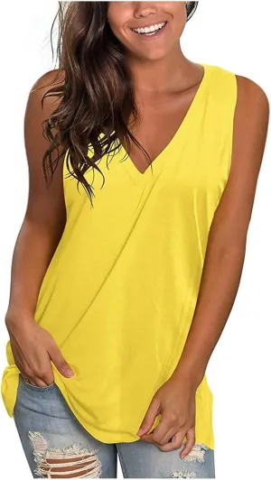 Tank Tops for Women 2024 Trendy Fashion Gradient Shirts Casual Sleeveless V Neck Blouse Summer Loose Fit Tees