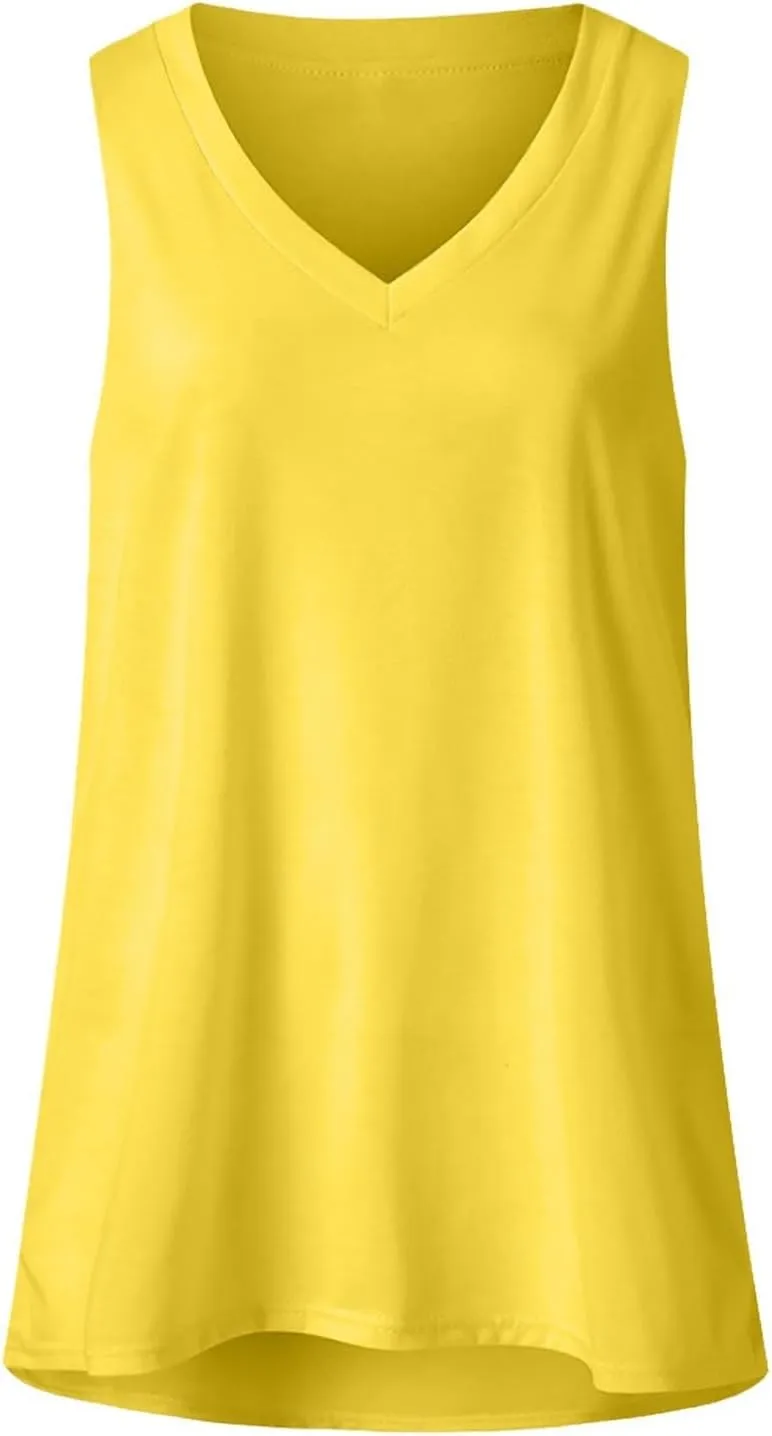 Tank Tops for Women 2024 Trendy Fashion Gradient Shirts Casual Sleeveless V Neck Blouse Summer Loose Fit Tees