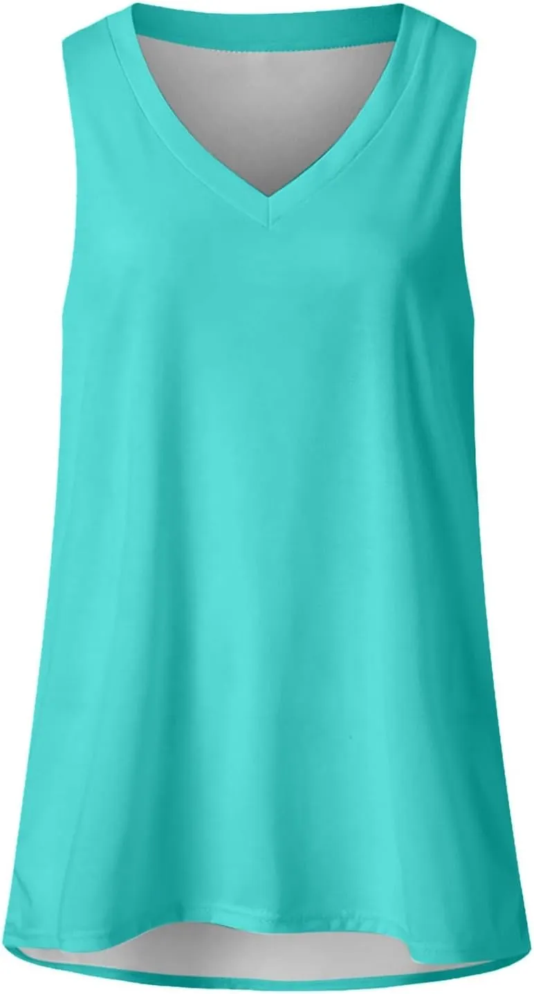 Tank Tops for Women 2024 Trendy Fashion Gradient Shirts Casual Sleeveless V Neck Blouse Summer Loose Fit Tees