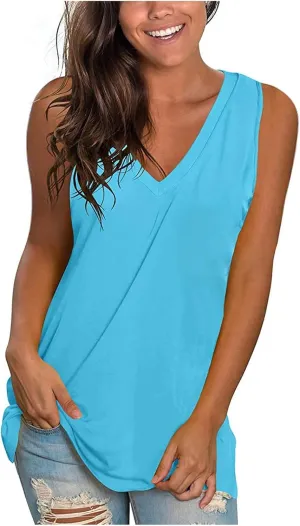 Tank Tops for Women 2024 Trendy Fashion Gradient Shirts Casual Sleeveless V Neck Blouse Summer Loose Fit Tees