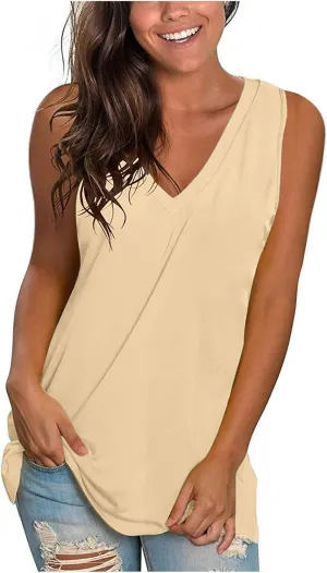 Tank Tops Women Summer Sleeveless V Neck Solid Color Fashion Clothes Casual Comfy Vacation Beach Flowy Camisole 2025