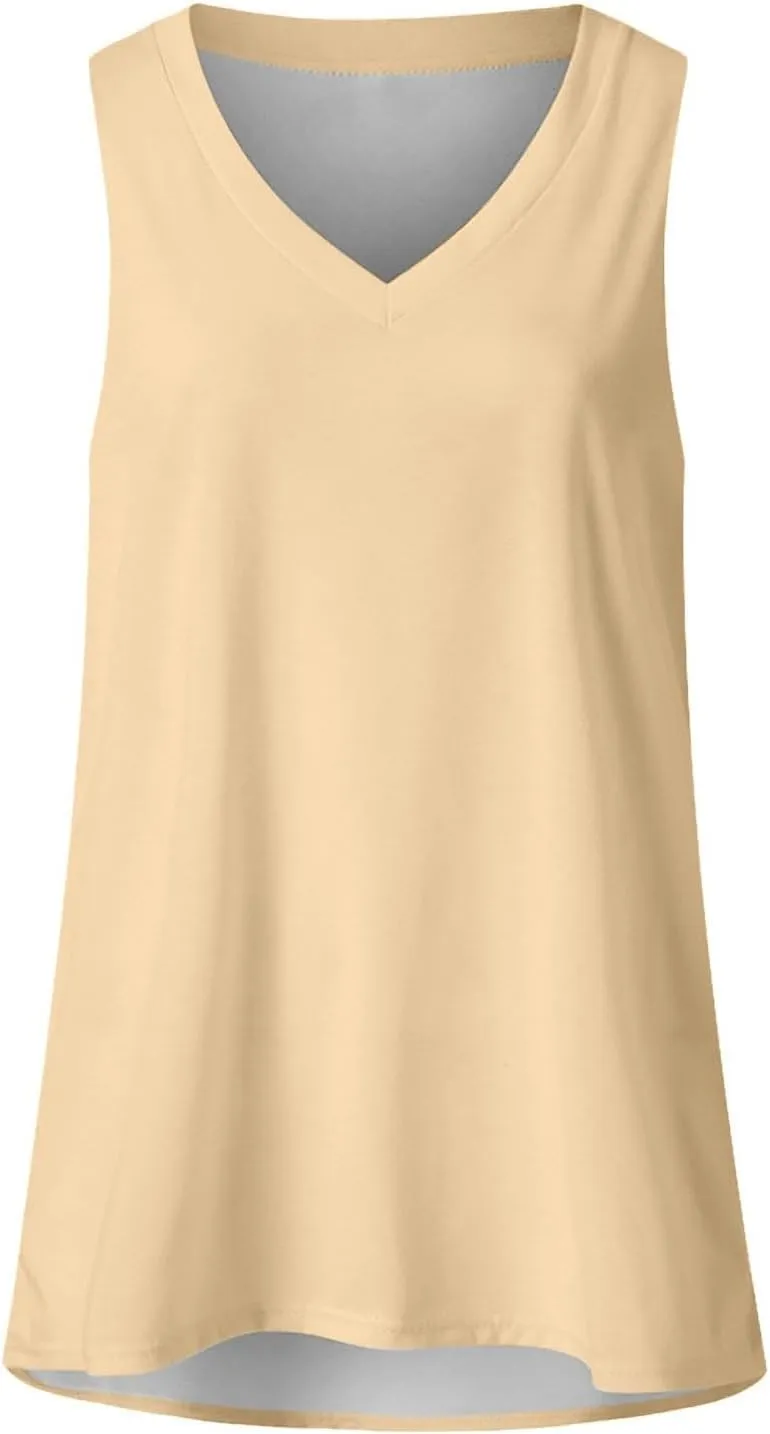 Tank Tops Women Summer Sleeveless V Neck Solid Color Fashion Clothes Casual Comfy Vacation Beach Flowy Camisole 2025