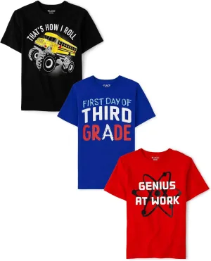 The Children's Place Boys' School Days Short Sleeve Graphic T-Shirts, Multipack
