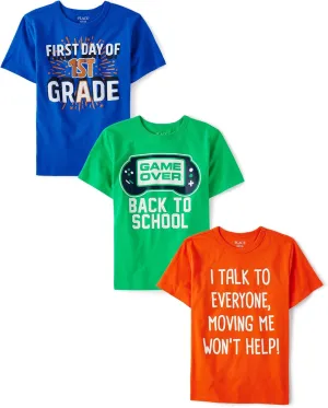The Children's Place Boys' School Days Short Sleeve Graphic T-Shirts, Multipack