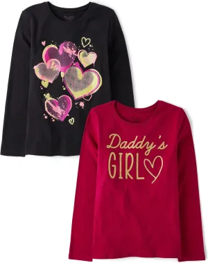 The Children's Place Girls' Assorted Everyday Long Sleeve Graphic T-Shirts, Multipack