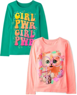 The Children's Place Girls' Assorted Everyday Long Sleeve Graphic T-Shirts, Multipack
