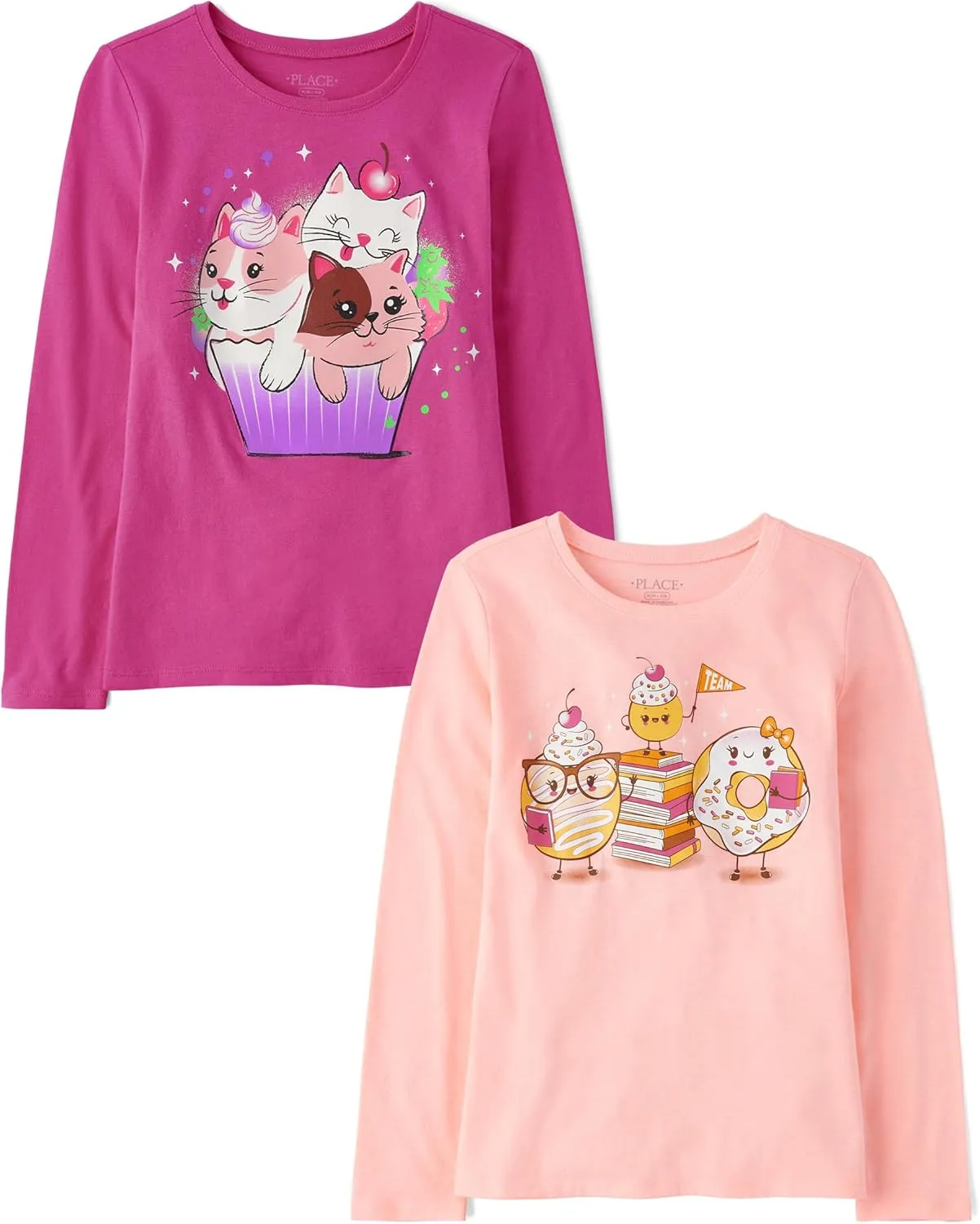 The Children's Place Girls' Assorted Everyday Long Sleeve Graphic T-Shirts, Multipack
