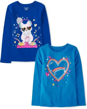 The Children's Place Girls' Assorted Everyday Long Sleeve Graphic T-Shirts, Multipack