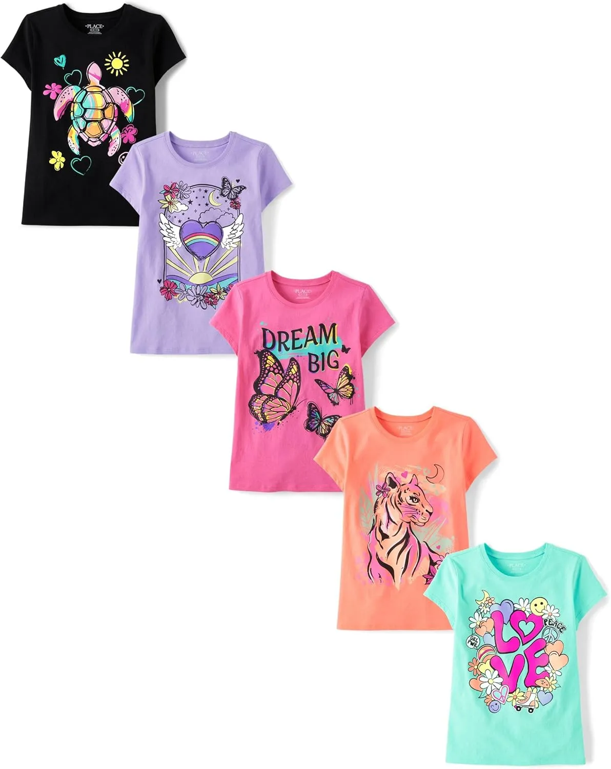 The Children's Place Girls' Assorted Everyday Short Sleeve Graphic T-Shirts, Multipack