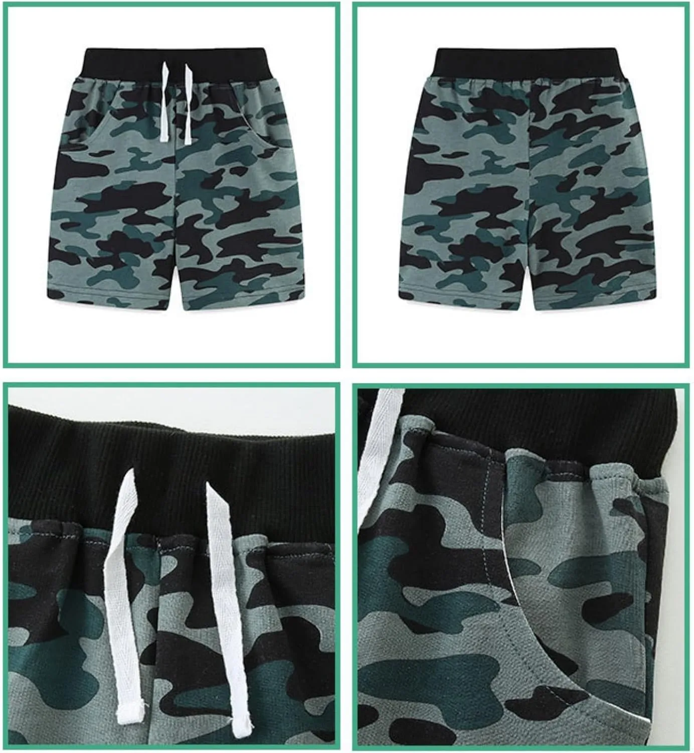 Toddler Boys Summer Camouflage Elastic Waist Shorts Casual Drawstring Shorts Jogger Shorts Sweat Cotton Shorts