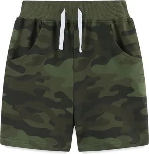 Toddler Boys Summer Camouflage Elastic Waist Shorts Casual Drawstring Shorts Jogger Shorts Sweat Cotton Shorts