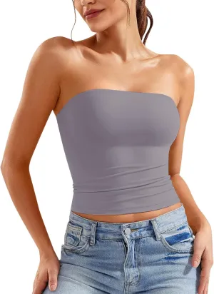 Tube Top for Women Strapless Stretch Crop Tops Going Out Party Y2K Bandeau Shirts Summer Outfits