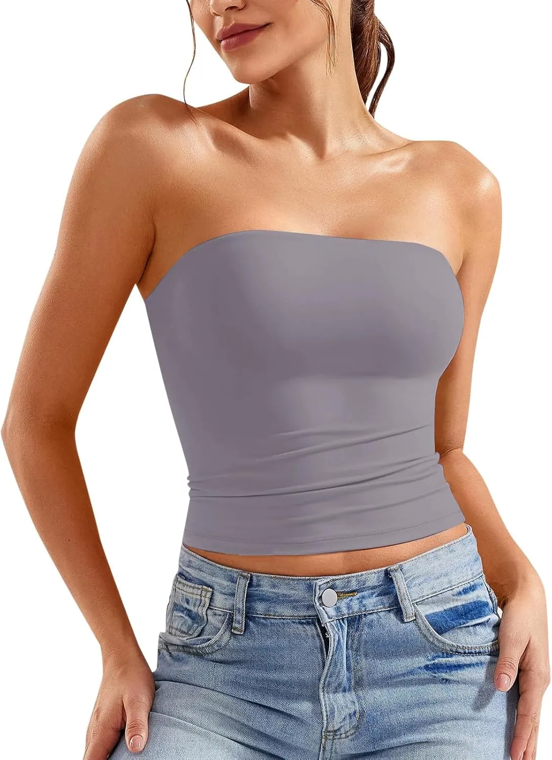 Tube Top for Women Strapless Stretch Crop Tops Going Out Party Y2K Bandeau Shirts Summer Outfits