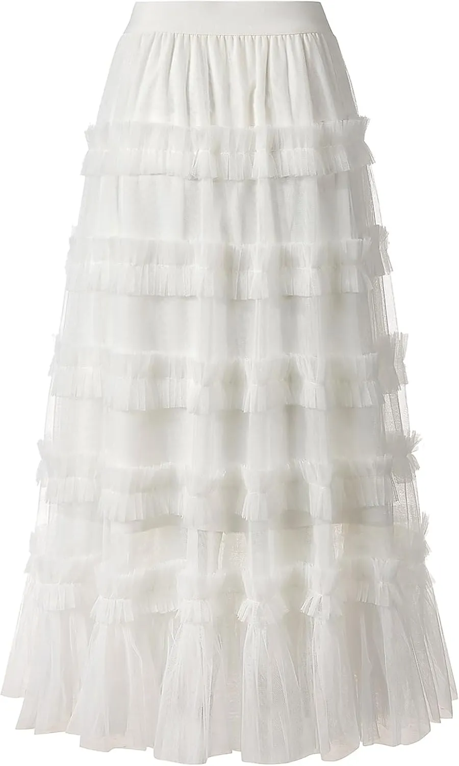 Tulle Skirts for Women Long Length Tutu Fairy Tiered Skirt A Line Mesh Elastic Waist Skirts