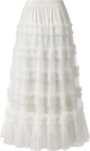 Tulle Skirts for Women Long Length Tutu Fairy Tiered Skirt A Line Mesh Elastic Waist Skirts