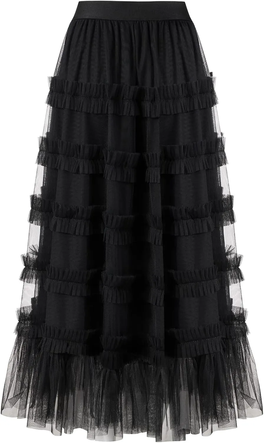 Tulle Skirts for Women Long Length Tutu Fairy Tiered Skirt A Line Mesh Elastic Waist Skirts
