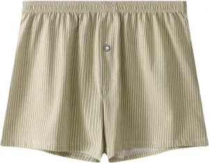 Underpants for Men Cotton Moisture Wicking Breathable Underwear,Baggy Striped Boxer Briefs,Lounge Button Boxer Shorts