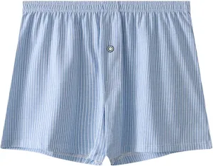 Underpants for Men Cotton Moisture Wicking Breathable Underwear,Baggy Striped Boxer Briefs,Lounge Button Boxer Shorts