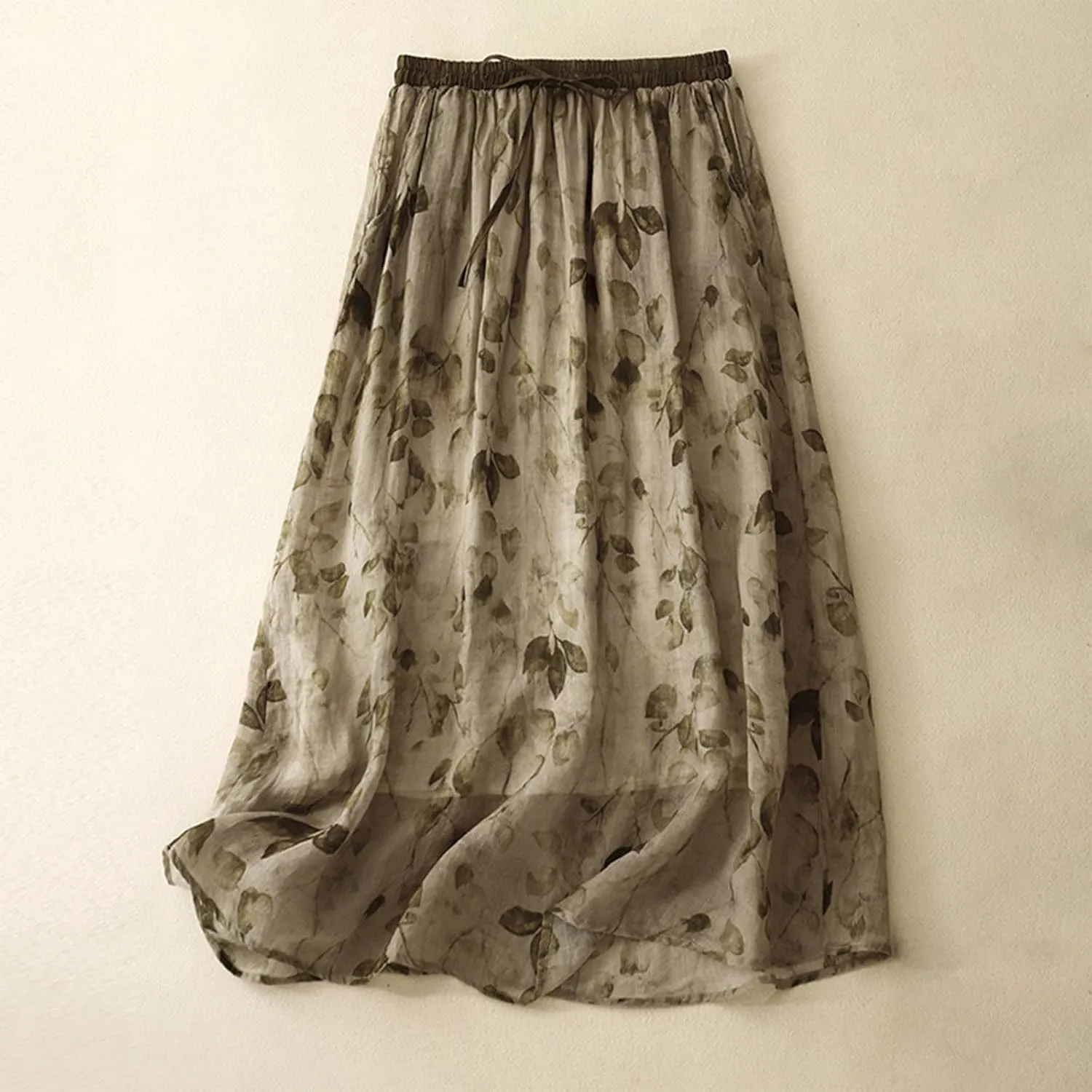 Vintage Floral Maxi Skirt for Women High Waist Boho Flowing A Line Skirts Elastic Waist Retro Style
