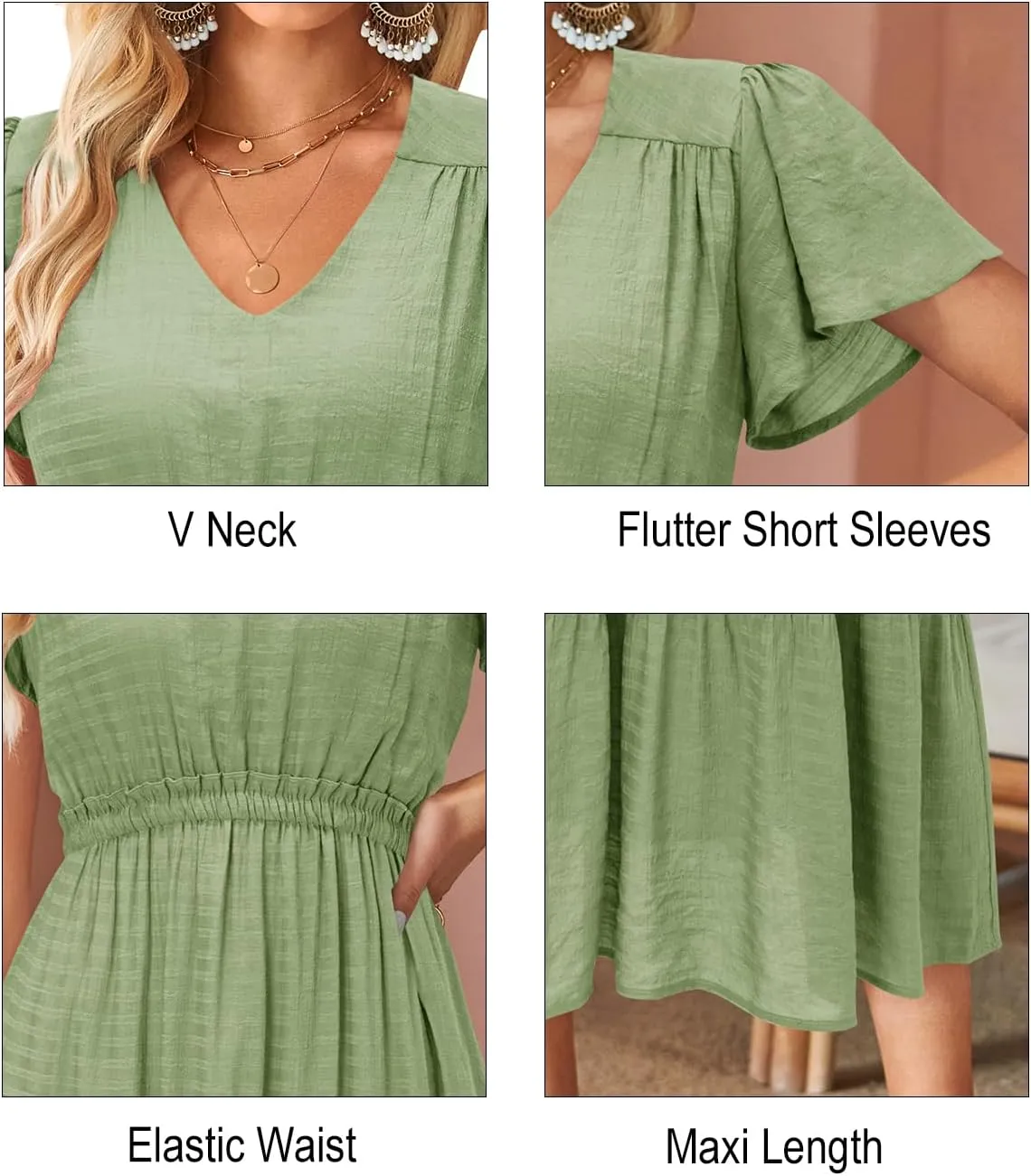 VOTEPRETTY Women's 2025 Summer Boho Maxi Dresses Flutter Short Sleeve V Neck Casual Beach Wedding Guest Vacation Long Dress