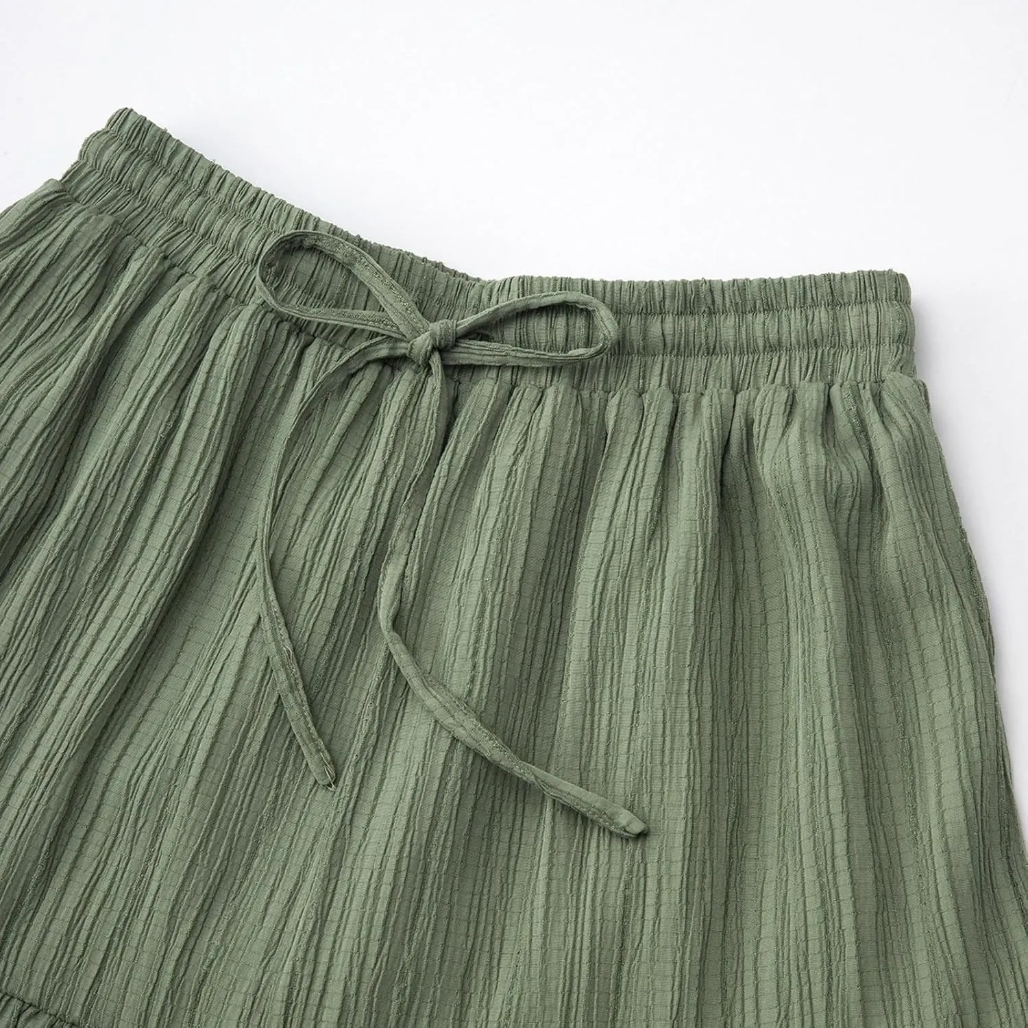 Women Boho Elastic High Waist Pleated A-Line Skirts Flowy Swing Tiered Maxi Long Skirt Dress Summer Trendy
