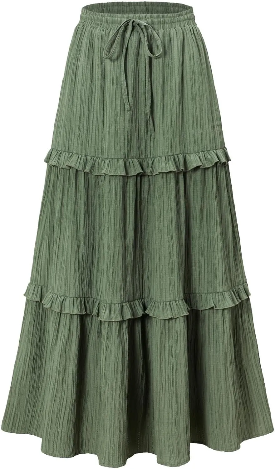 Women Boho Elastic High Waist Pleated A-Line Skirts Flowy Swing Tiered Maxi Long Skirt Dress Summer Trendy