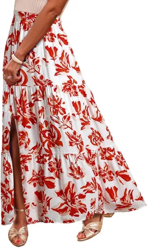Women Boho Pleated High Cut Slit Maxi Long Midi Skort Color Block Floral Graphic Skirts for Women Skort 2025