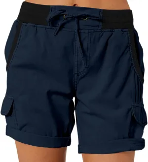 Women Cargo Shorts for Summer Elastic Waist Drawstring Trendy Hiking Outdoor with Pockets Baggy Solid Clothes