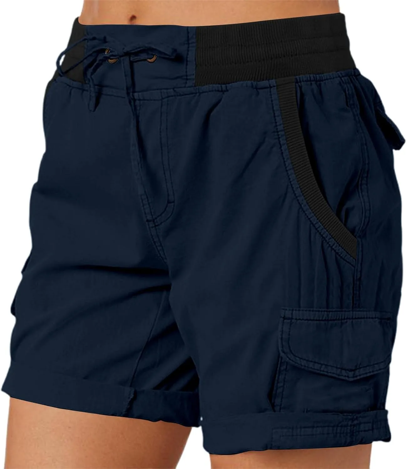 Women Cargo Shorts for Summer Elastic Waist Drawstring Trendy Hiking Outdoor with Pockets Baggy Solid Clothes