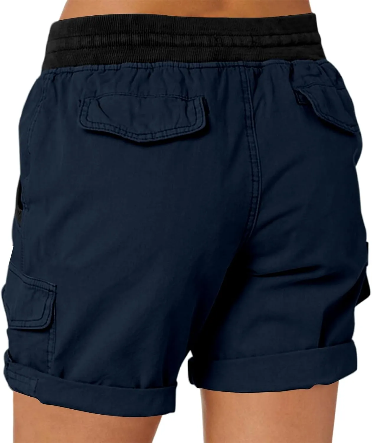 Women Cargo Shorts for Summer Elastic Waist Drawstring Trendy Hiking Outdoor with Pockets Baggy Solid Clothes