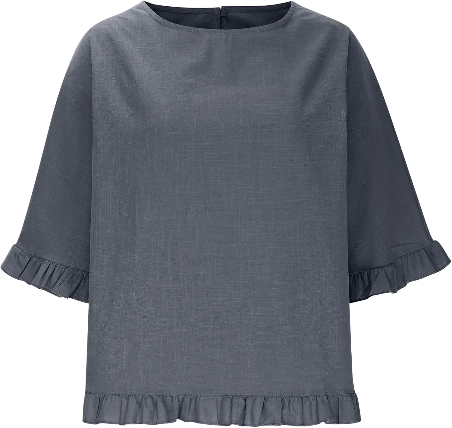 Women Cotton Linen Crewneck Shirts Ruffled Hem Tops Casual Half Sleeve Tees Summer Outfits Loose Fit Tees Boho Tops