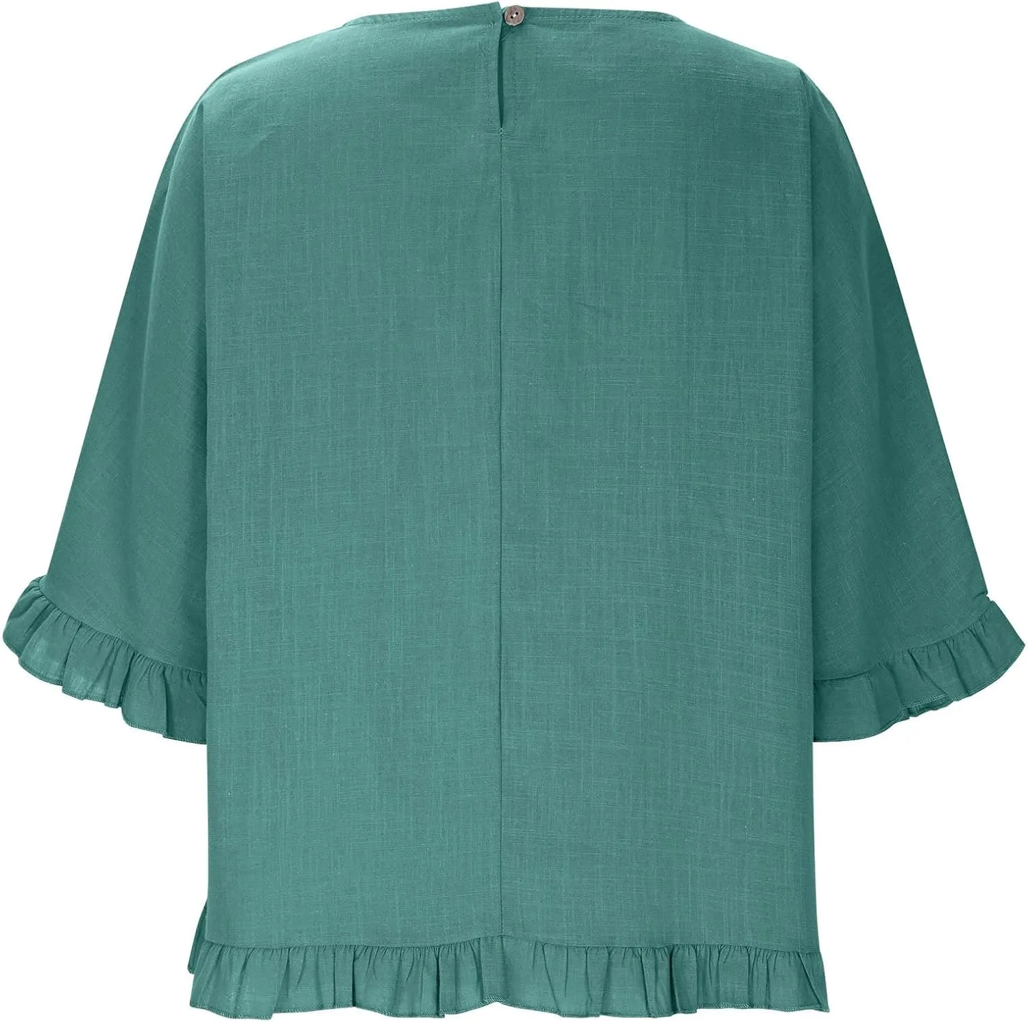 Women Cotton Linen Crewneck Shirts Ruffled Hem Tops Casual Half Sleeve Tees Summer Outfits Loose Fit Tees Boho Tops