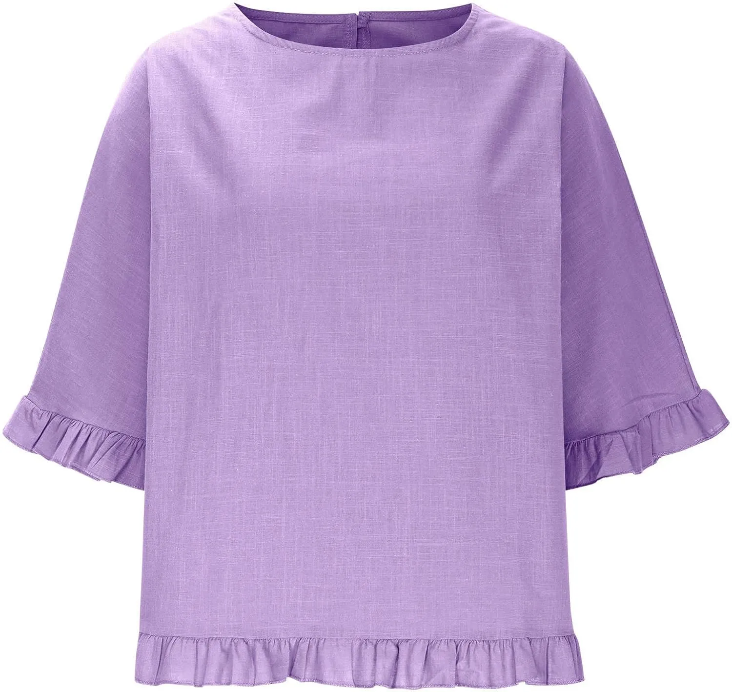 Women Cotton Linen Crewneck Shirts Ruffled Hem Tops Casual Half Sleeve Tees Summer Outfits Loose Fit Tees Boho Tops
