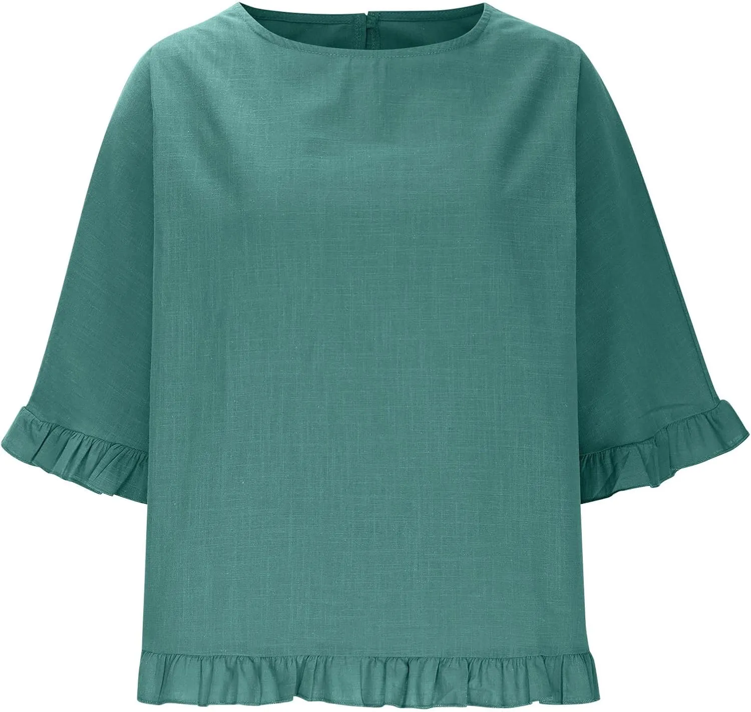 Women Cotton Linen Crewneck Shirts Ruffled Hem Tops Casual Half Sleeve Tees Summer Outfits Loose Fit Tees Boho Tops