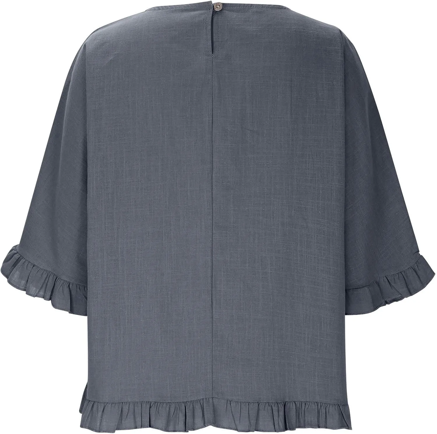 Women Cotton Linen Crewneck Shirts Ruffled Hem Tops Casual Half Sleeve Tees Summer Outfits Loose Fit Tees Boho Tops