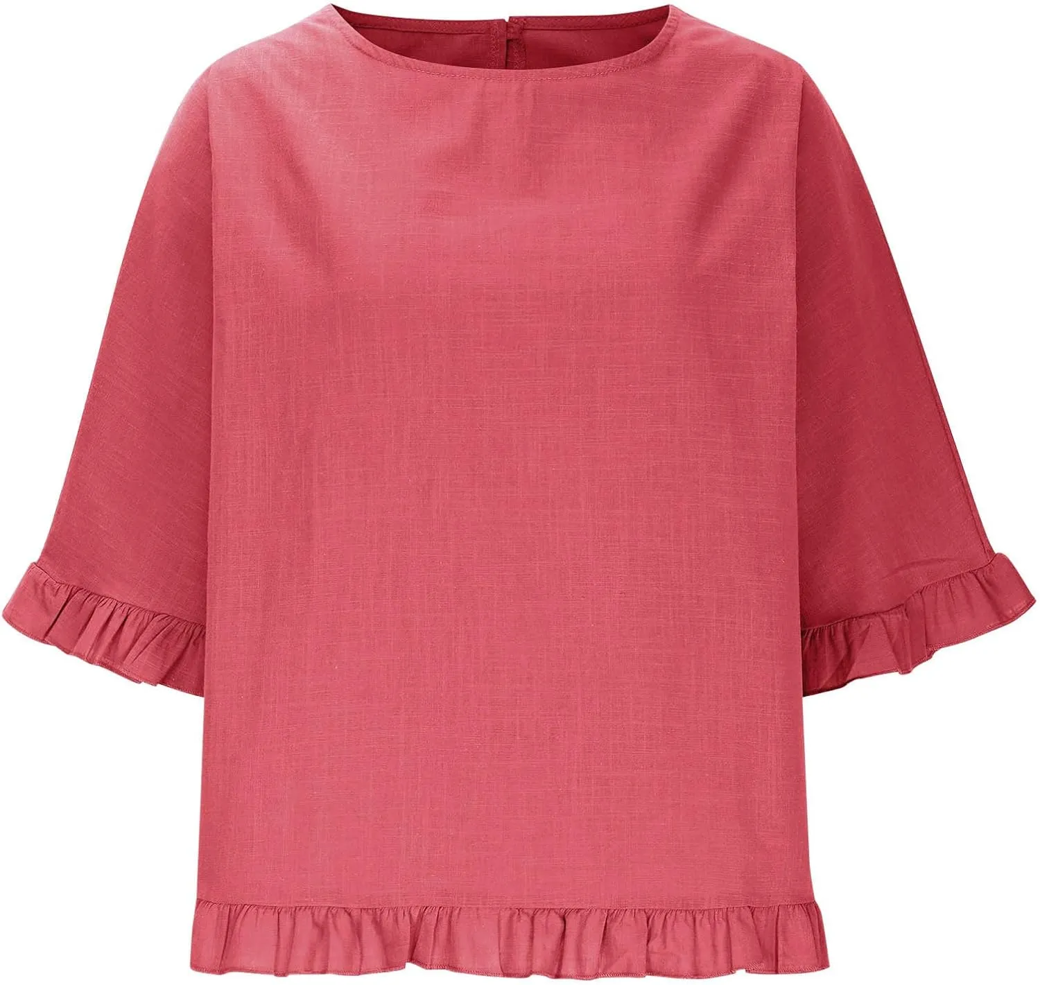 Women Cotton Linen Crewneck Shirts Ruffled Hem Tops Casual Half Sleeve Tees Summer Outfits Loose Fit Tees Boho Tops