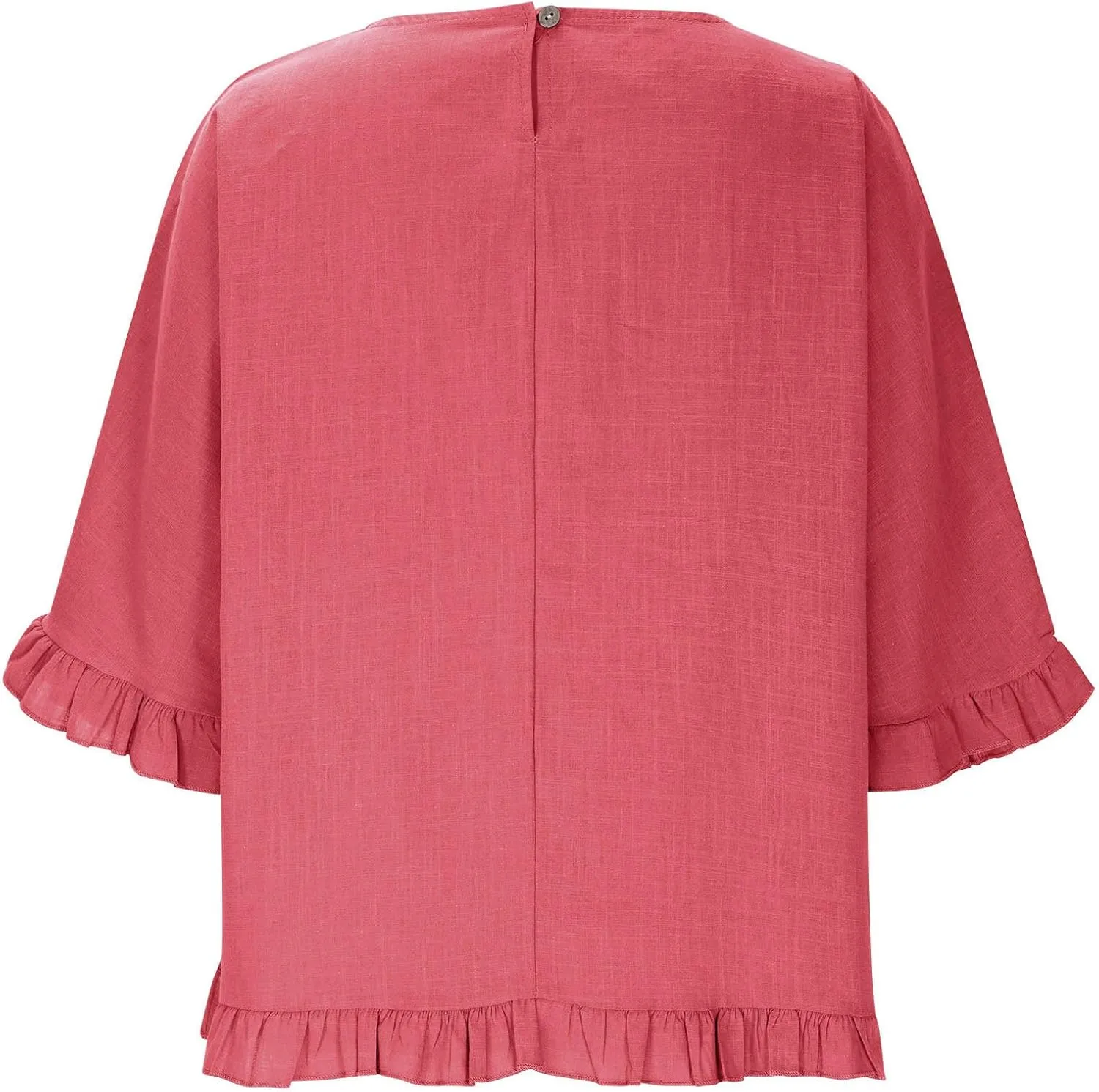 Women Cotton Linen Crewneck Shirts Ruffled Hem Tops Casual Half Sleeve Tees Summer Outfits Loose Fit Tees Boho Tops
