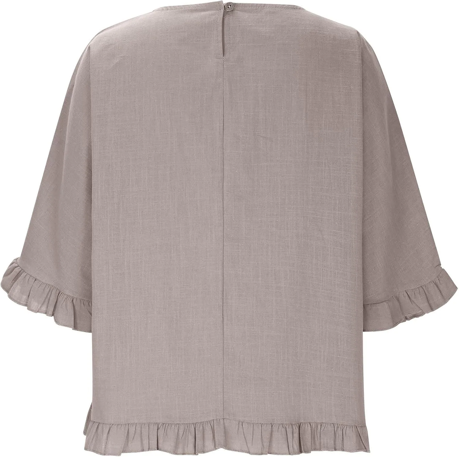 Women Cotton Linen Crewneck Shirts Ruffled Hem Tops Casual Half Sleeve Tees Summer Outfits Loose Fit Tees Boho Tops