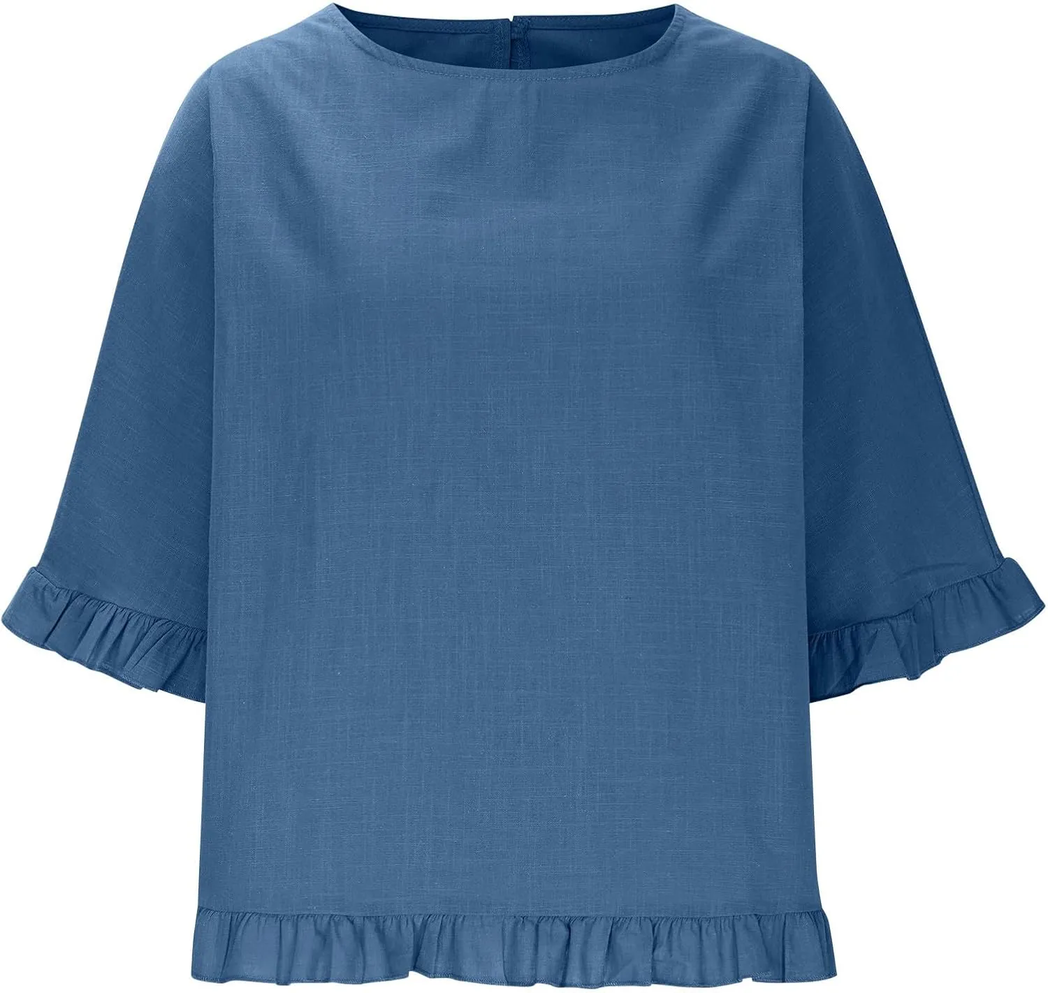 Women Cotton Linen Crewneck Shirts Ruffled Hem Tops Casual Half Sleeve Tees Summer Outfits Loose Fit Tees Boho Tops