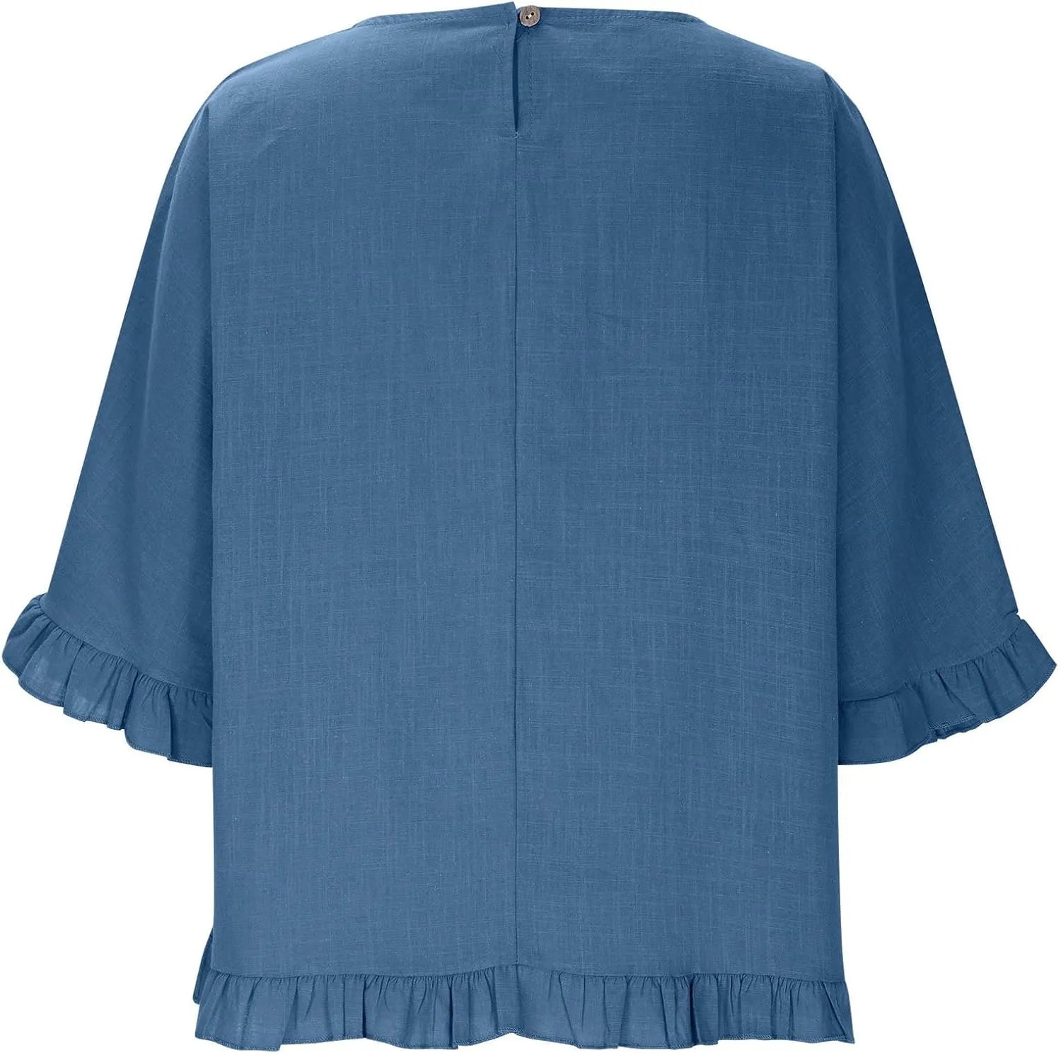 Women Cotton Linen Crewneck Shirts Ruffled Hem Tops Casual Half Sleeve Tees Summer Outfits Loose Fit Tees Boho Tops