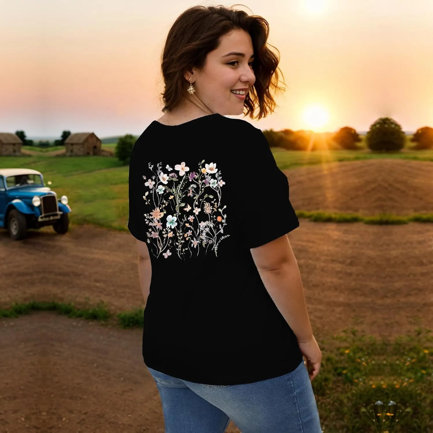 Women Graphic T-Shirts Casual Short Sleeve Tee Tops(Available in Plus Size)