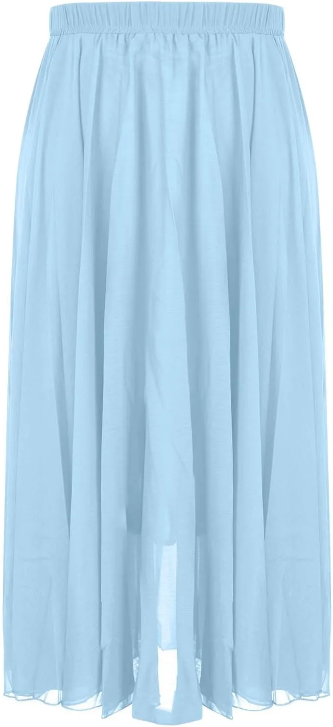 Women High Elastic Waist Pleated Chiffon Skirt Midi Swing A-line Skirts Retro Long Maxi Dress Summer Beach Dresses