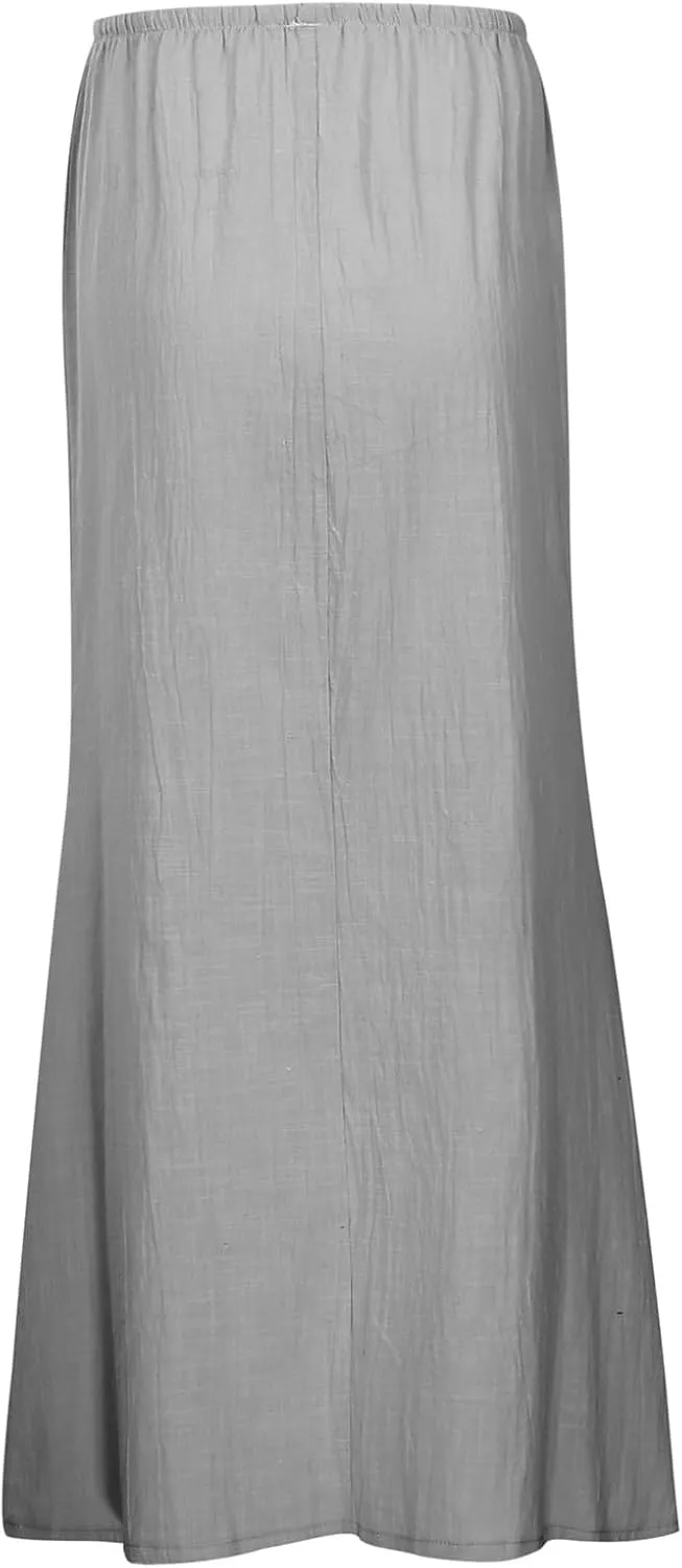 Women Linen Maxi Skirt Elastic Waist Flowy Boho A-Line Skirts Summer Vacation Beach Long Skirts 2025 Fashion