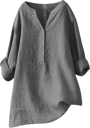 Women Linen Shirts V-Neck Button Blouses Embroidery 2025 Summer Tshirt Short Sleeve Loose T Shirts