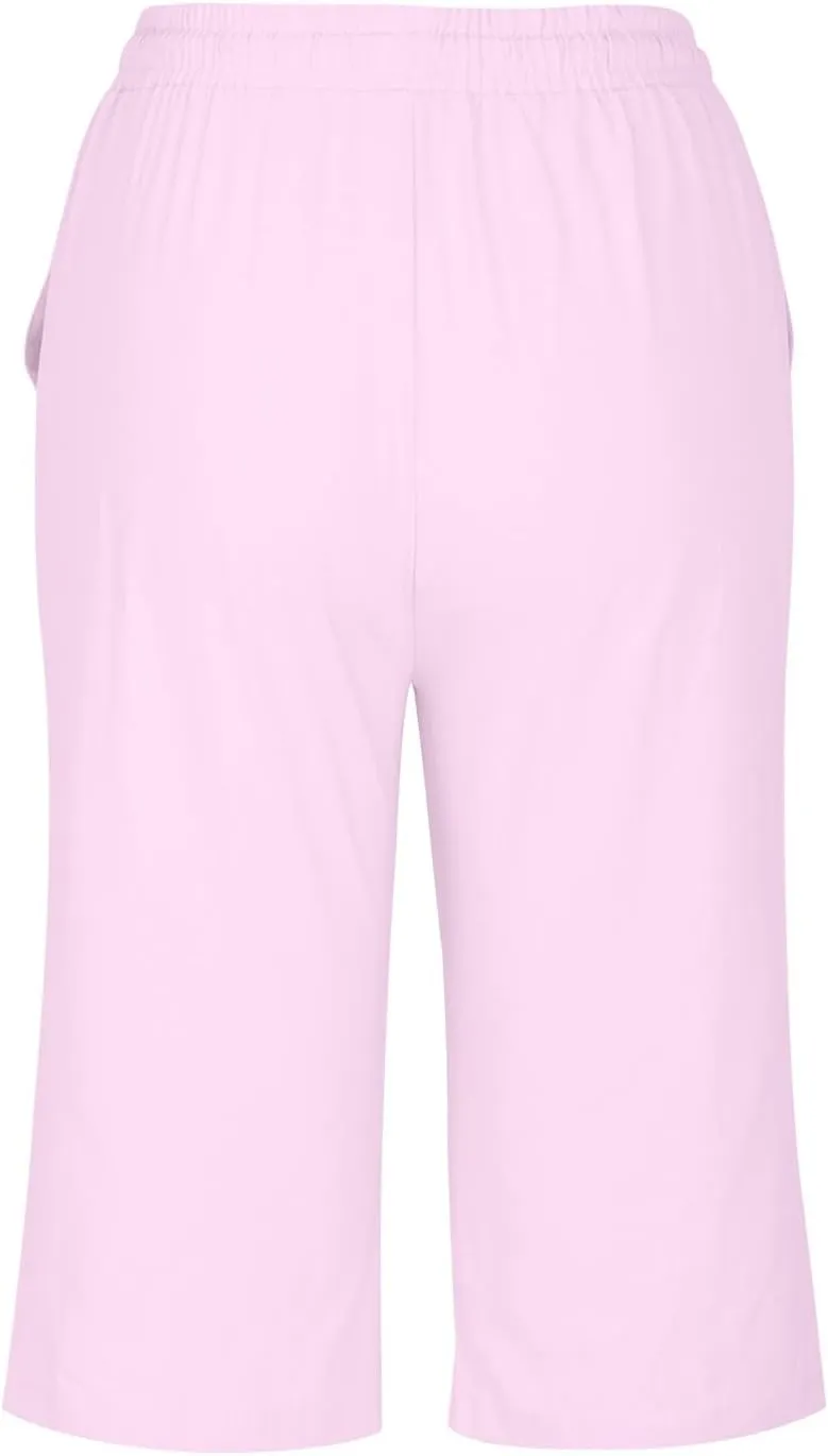 Women Linen Shorts Summer Knee Length Shorts High Waisted Bermuda Shorts Beach Capris Sweat Lounge Shorts with Pocket