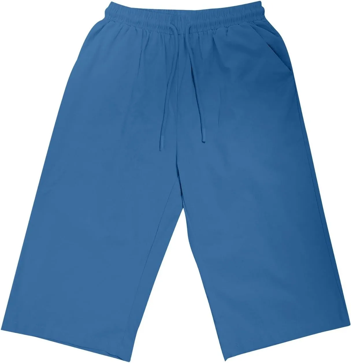 Women Linen Shorts Summer Knee Length Shorts High Waisted Bermuda Shorts Beach Capris Sweat Lounge Shorts with Pocket