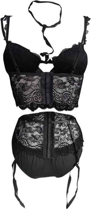 Women Sexy Lingerie Bra and Panty Sets Classic Lace Trim Sheer Mesh Embroidery Sleepwear Matching Bralette Set