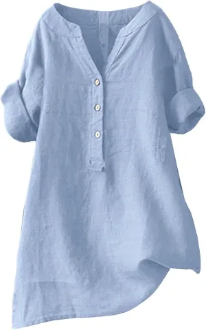 Women Short Sleeve Linen Shirts Casual Crewneck 2025 Fashion T-Shirt Floral Boho Loose Fit Summer Tee Top